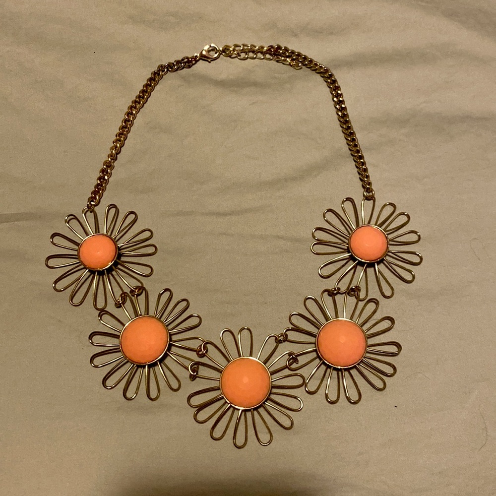 Gold/Coral Floral Statement Necklace